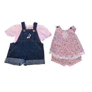 Vintage 90's Handmade 18" Doll Clothes Summer Outfits overalls beaded floral